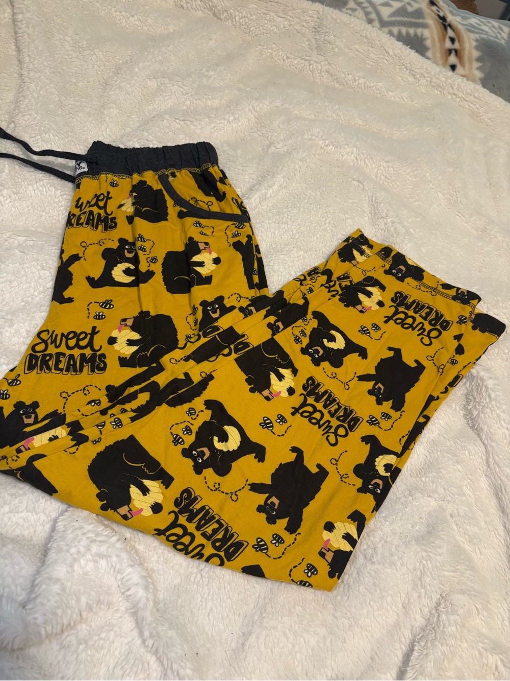 Lazy One Mustard Yellow & Black 'Sweet Dreams' Bear Pajama Pants
